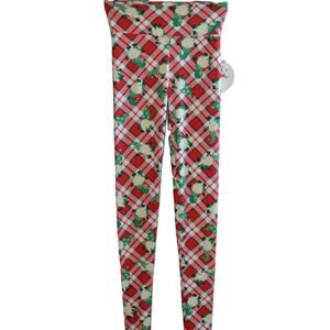 Planet Heart Juniors High Rise Holiday Leggings, Red & Green Gnome Plaid, XS